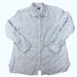 Talbots XL 100% Linen Button Down Shirt Striped Blue White Long Sleeve‎ Top